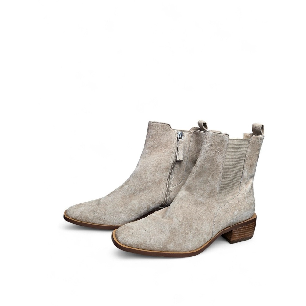 L'Paolo Cream Suede Chelsea Boots Block Heel Ankle Booties (MSRP $150)